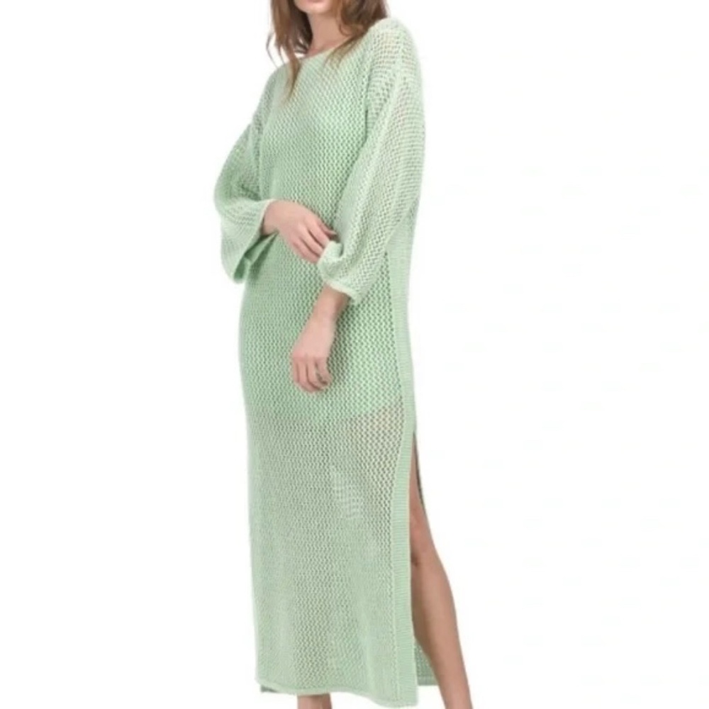 YFB Santorini Crochet Cotton Maxi Dress with Slip Swim Cover-Up in Mint Color